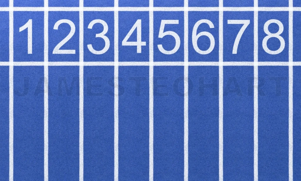 
Blue running track lane numbers with starting line
