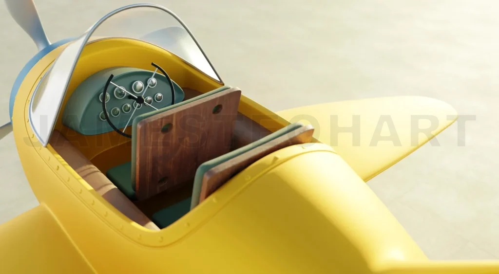 
Retro cute yellow and blue two seat airplane