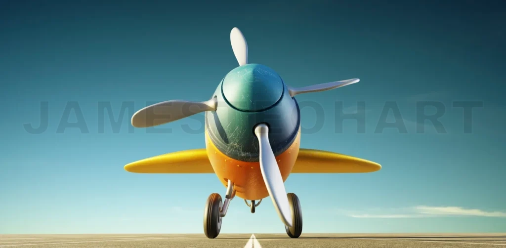 
Retro cute yellow and blue two seat airplane