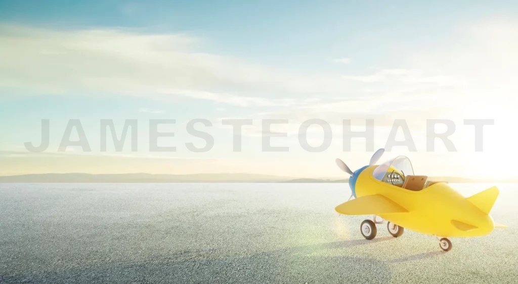 
Retro cute yellow and blue two seat airplane