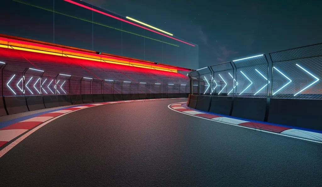 
Night scene modern international race track