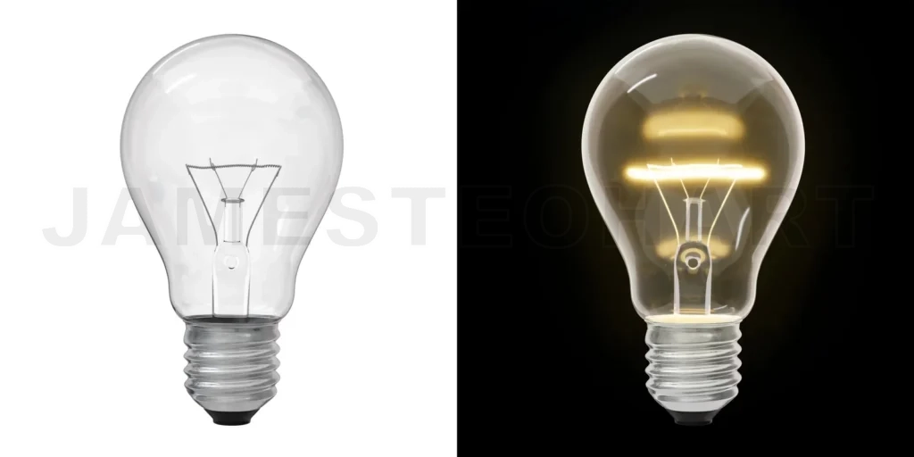 
Lit and unlit transparent light bulbs