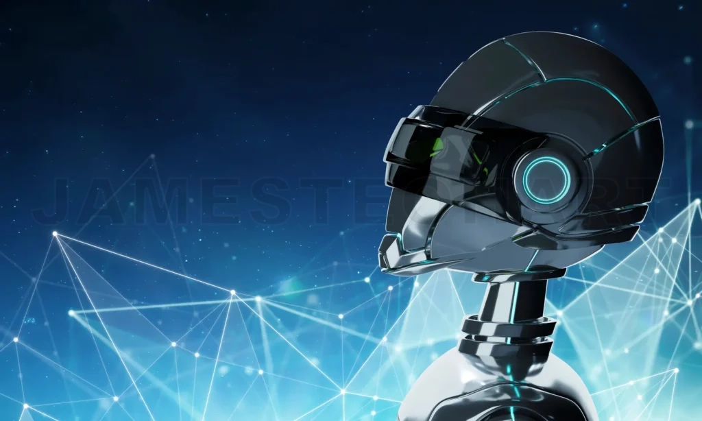 
3D rendering of the head of a Ai Robot