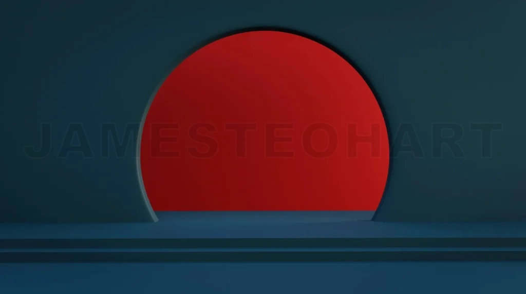 
Prussian blue color wall with round shape door