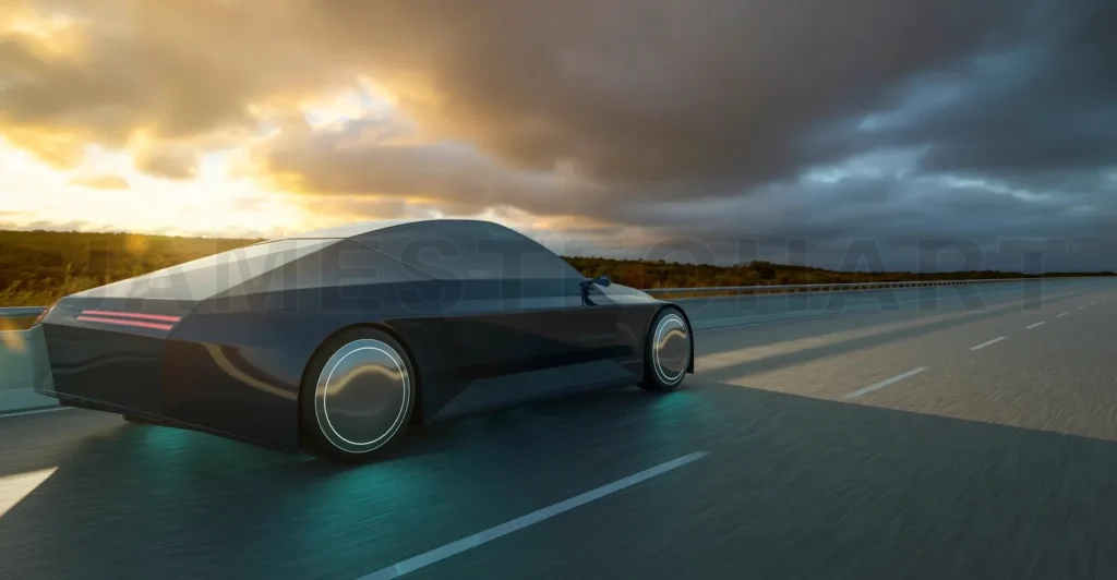 
EV concept car run on the road. 3d rendering