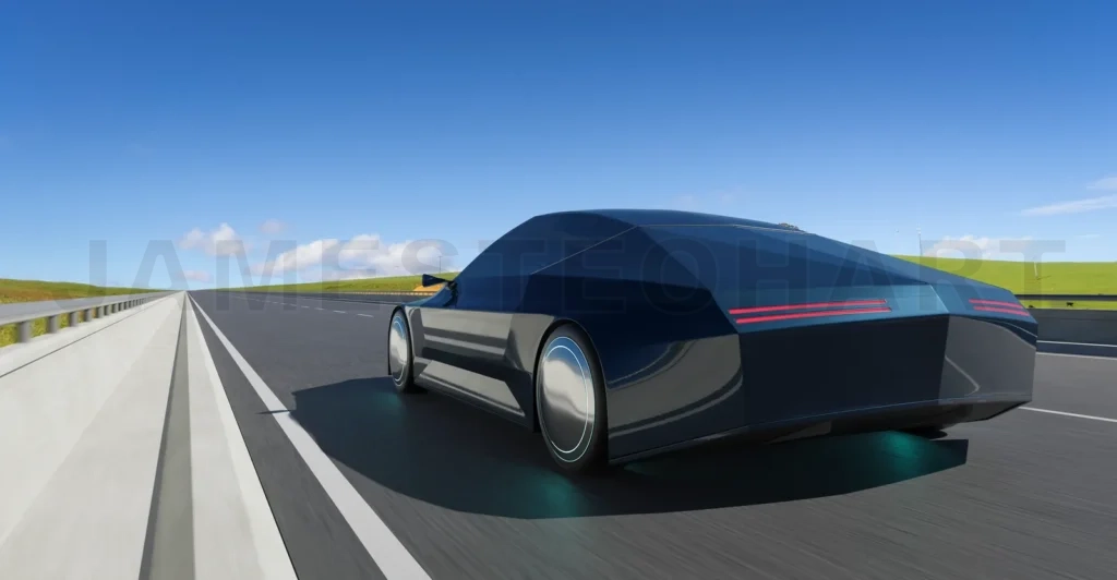 
EV concept car run on the road. 3d rendering