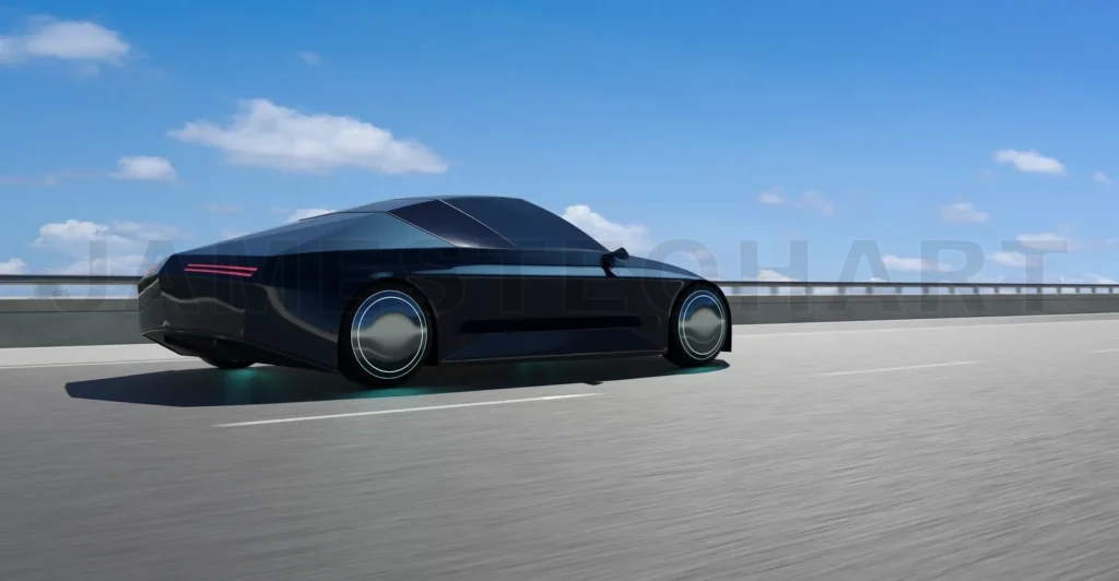 
EV concept car run on the road. 3d rendering