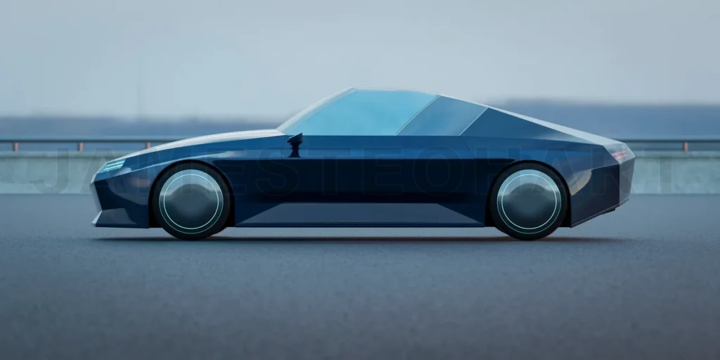 
EV concept car on asphalt road. 3d rendering with my own creativ