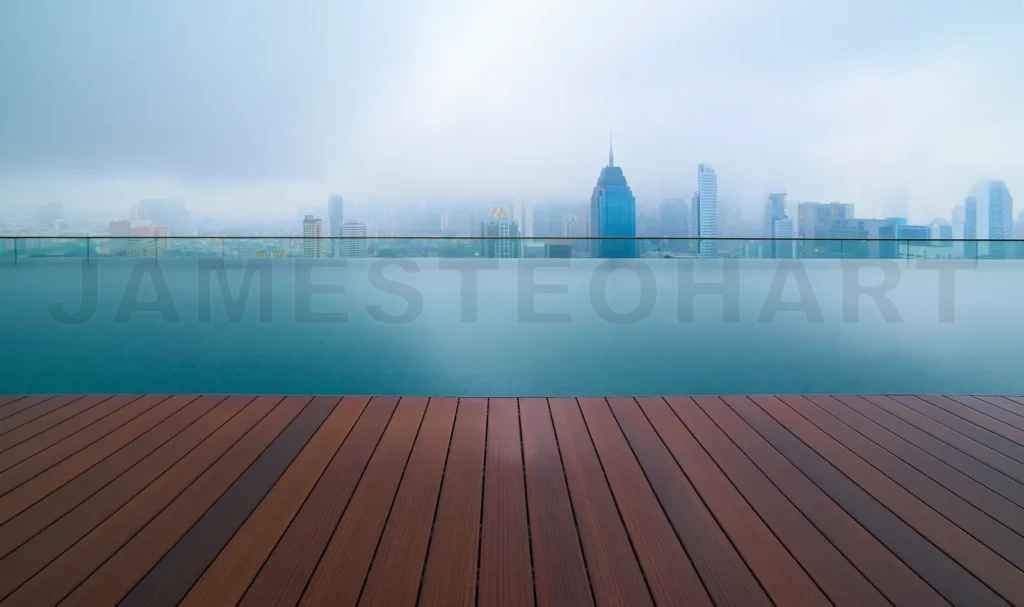 
Swimming pool on roof top with beautiful city skyline view