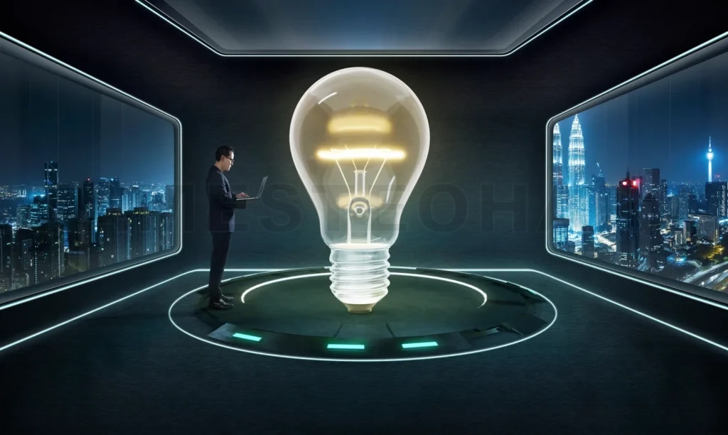 
Businessmen working with light bulb.