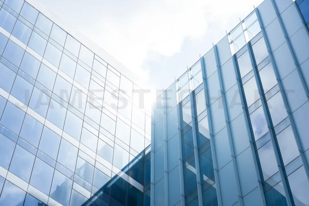 
Low angle view of generic modern office skyscrapers