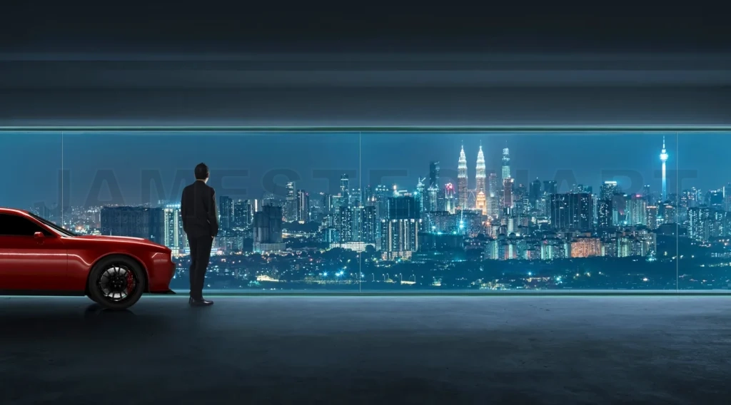 
Successful businessman looking the city