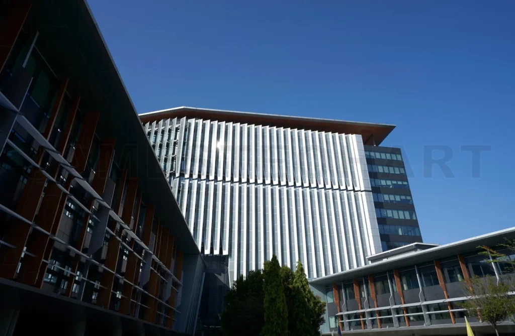 
Modern buildings exteriors in sunny day