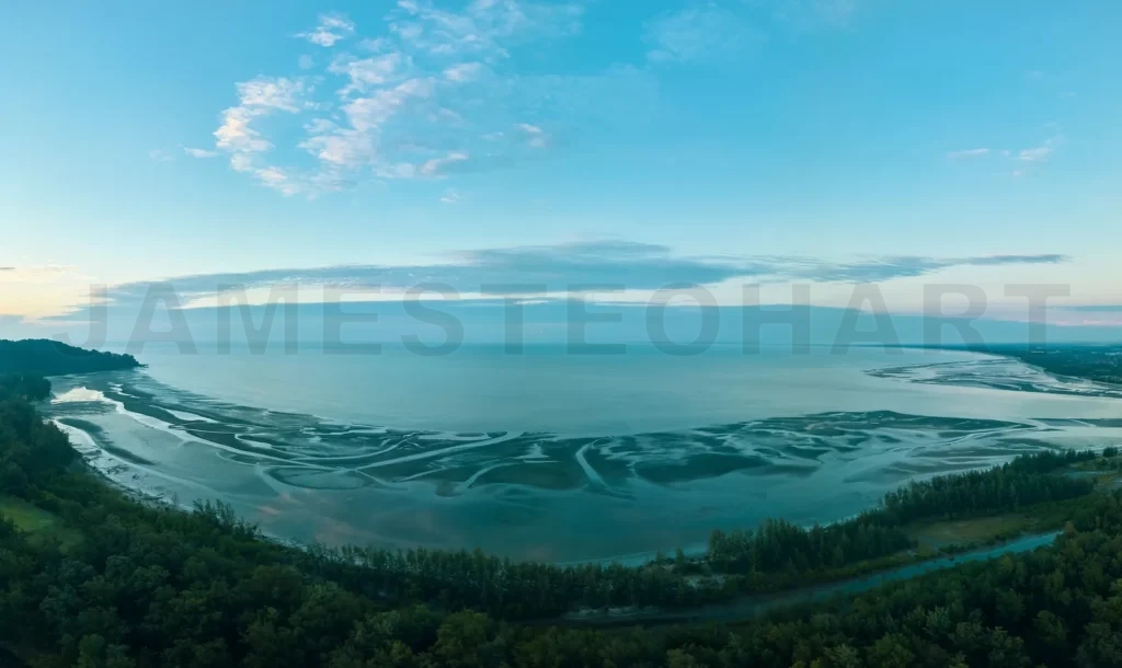 
Aerial view of morning tranquil beach in city