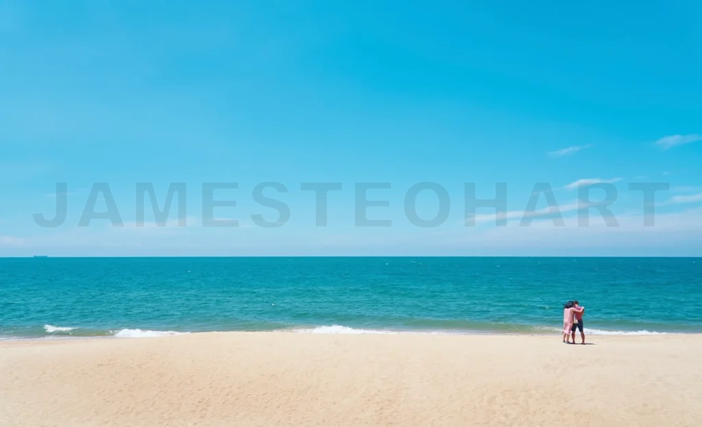 
Honeymoon couple on beach together in love