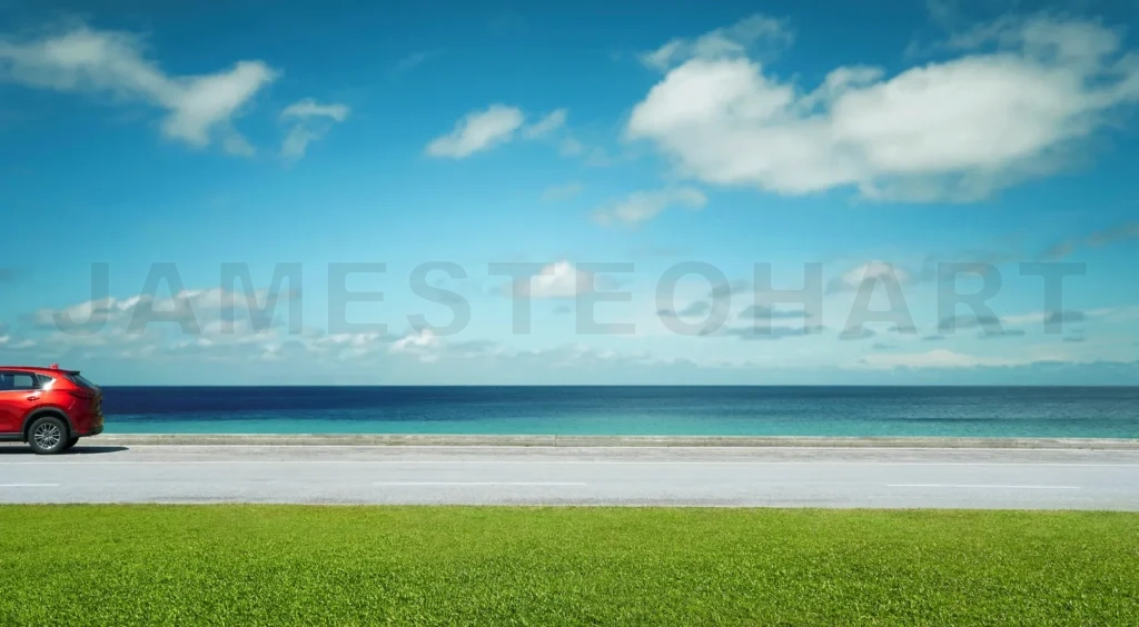 
Electric SUV red car parked on road side