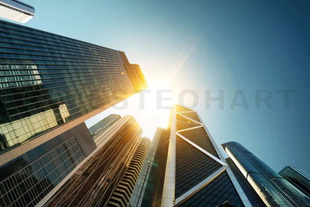 
Low angle view of commercial skyscraper