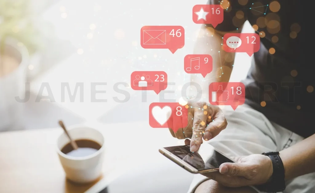 
Businessman using smartphone with social media icon