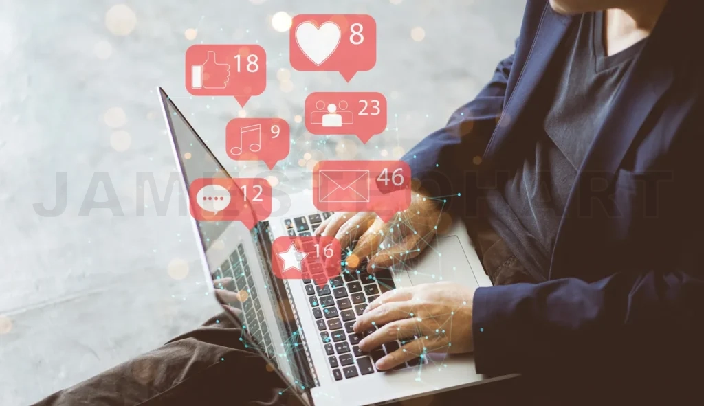 
Businessman using smartphone with social media icon