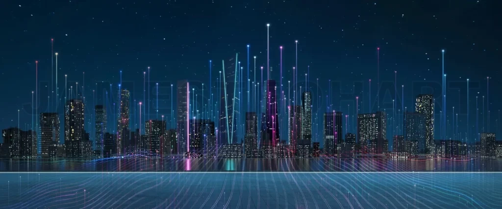 
Smart city and abstract dot point connect with gradient line