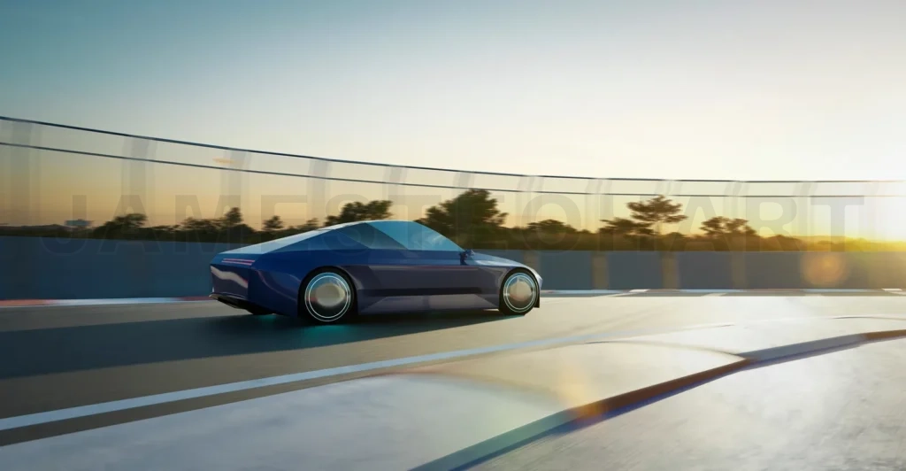 
Brandless sport car run on the race track. 3d rendering