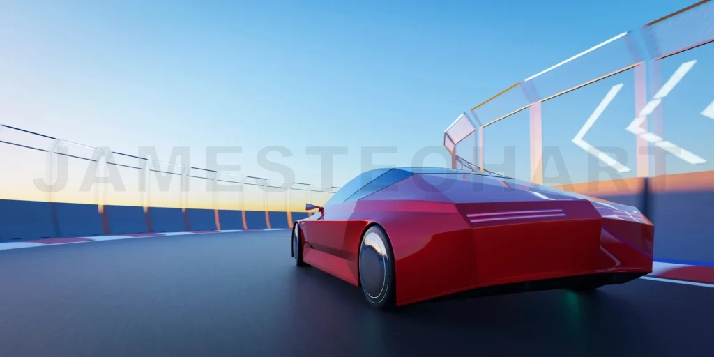 
Brandless sport car run on the race track. 3d rendering