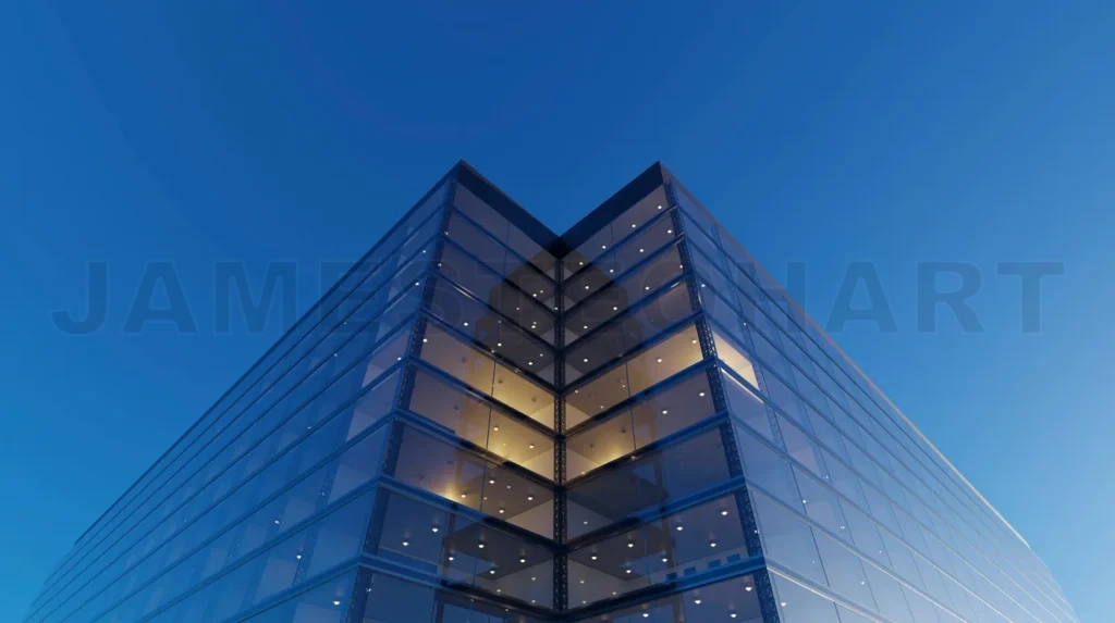 
Low angle view of generic modern office skyscrapers. 3d renderin