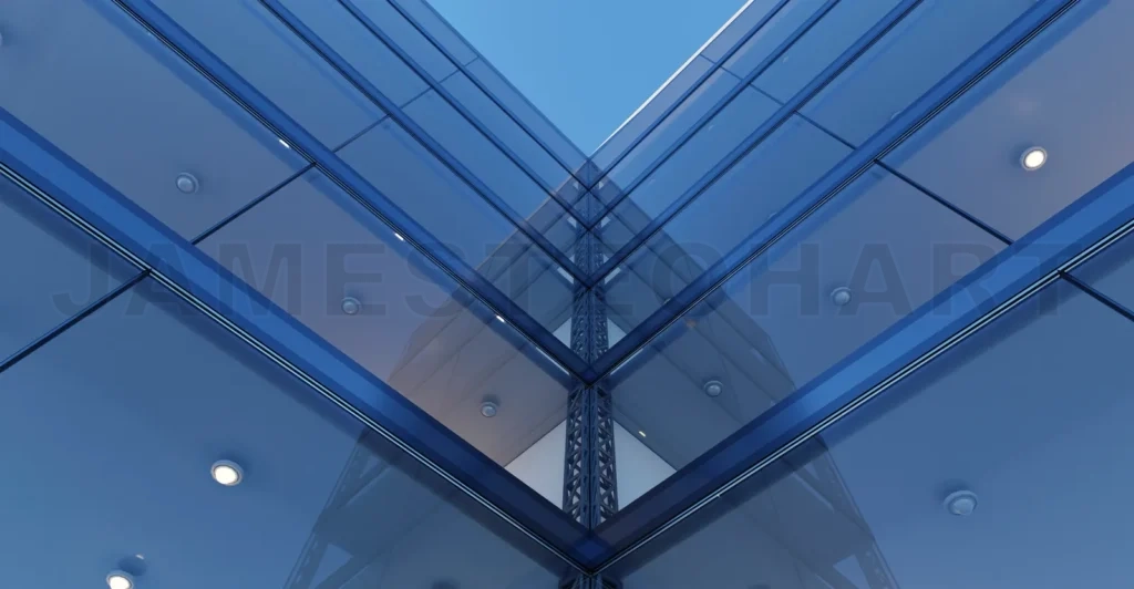 
Low angle view of generic modern office skyscrapers. 3d renderin