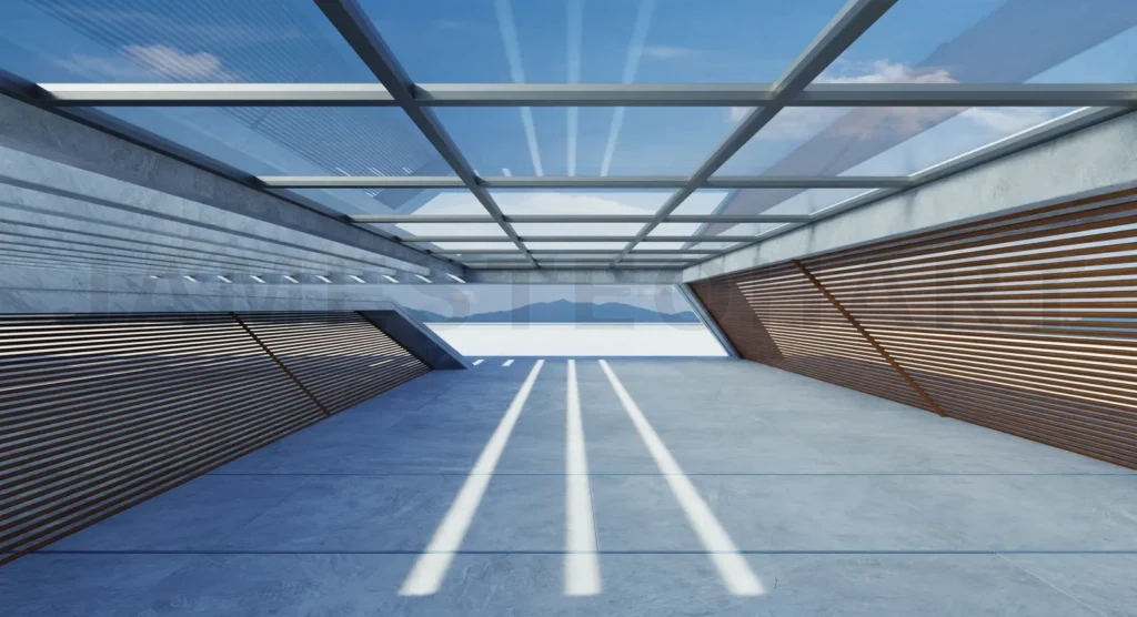 
Concrete floor and wooden wall parking area