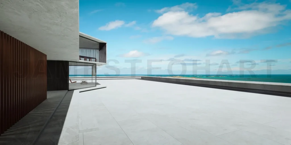 
Empty cement floor with modern building exterior. 3d