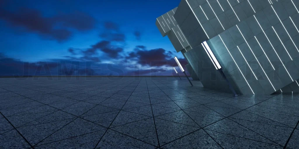 
Thirty degree angle tilted contemporary building