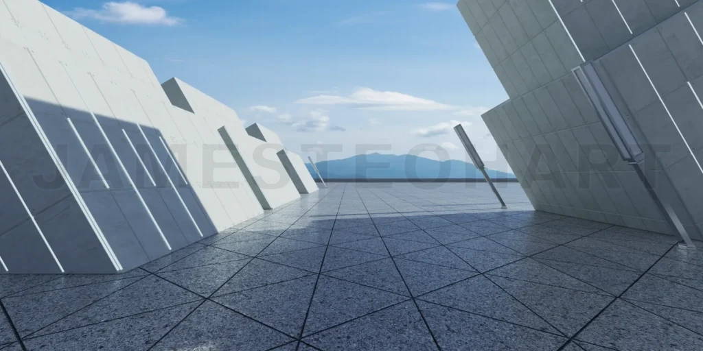 
Thirty degree angle tilted contemporary building