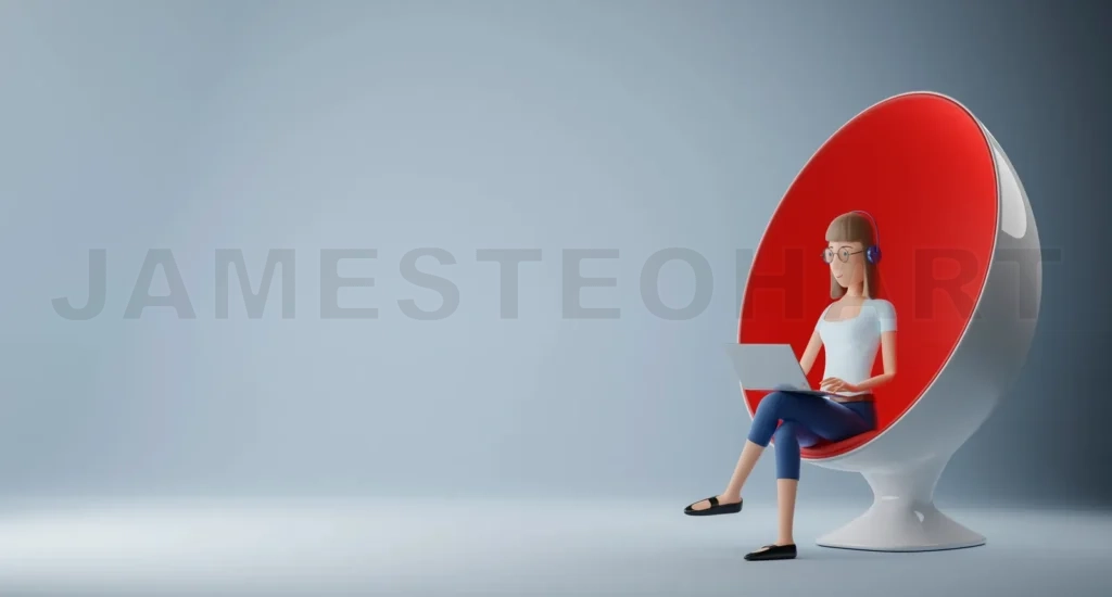 
Businesswoman characters sitting in an egg chair