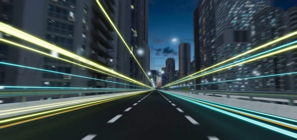 
Moving forward motion blur background with light trails