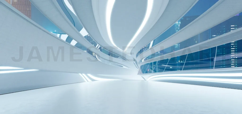 
Futuristic streamlined interior space design