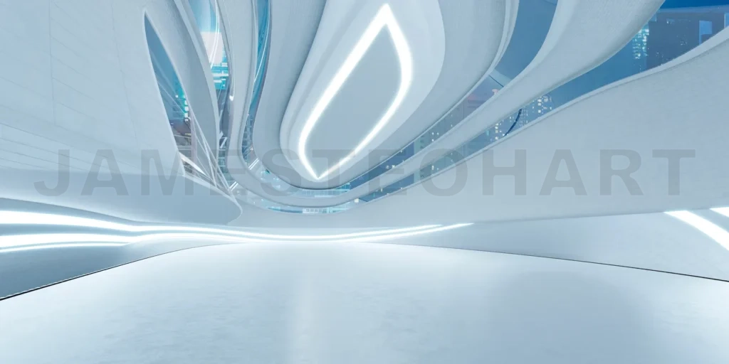 
Futuristic streamlined interior space design