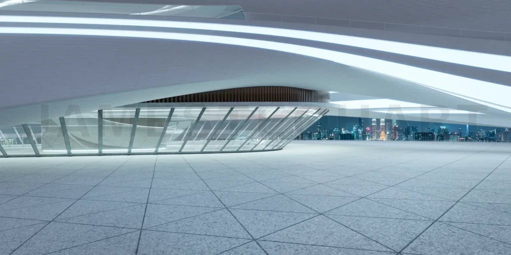 
3D rendering architecture with futuristic streamlined design