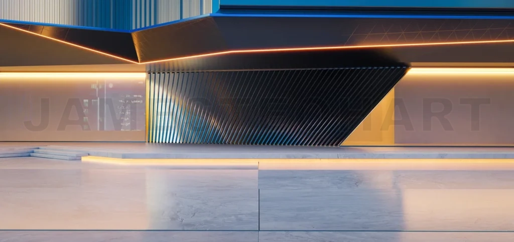 
Empty ground in front of modern buildings.