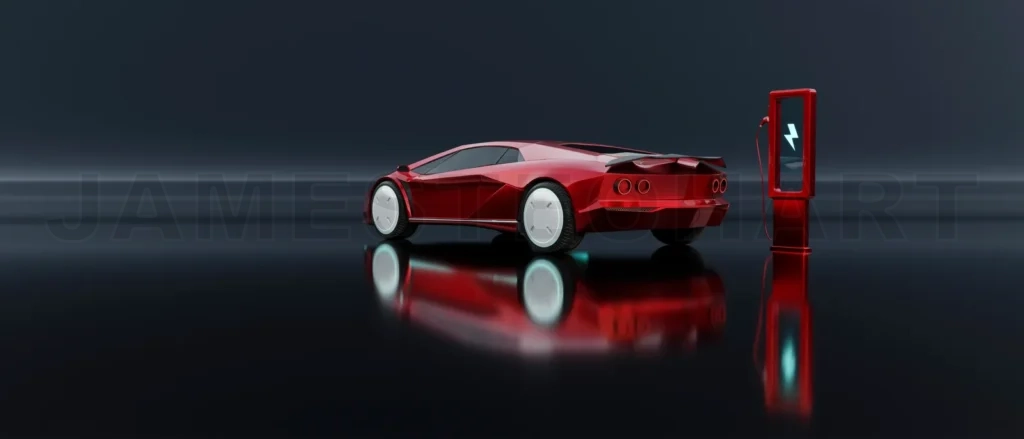 
Non-existent brand-less generic concept red sport electric car