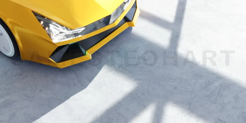 
Closeup non-existent brand-less generic concept yellow sport car
