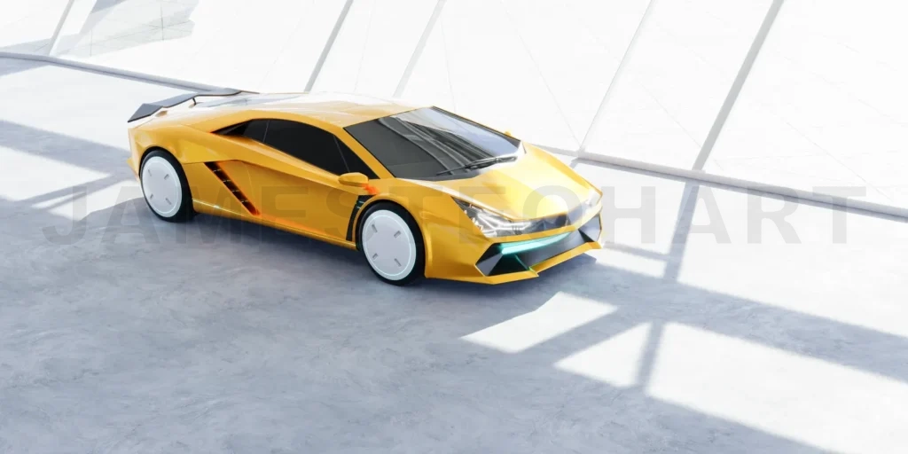 
Closeup non-existent brand-less generic concept yellow sport car