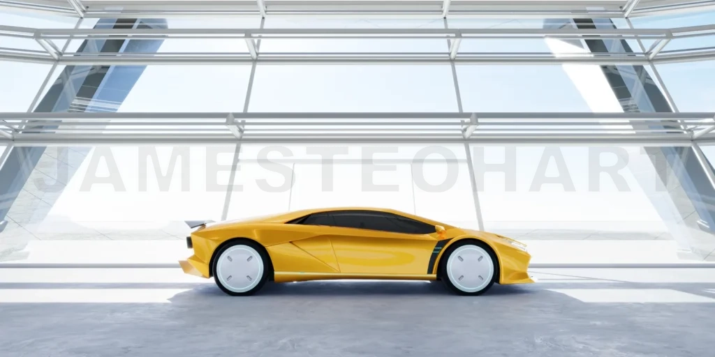 
Closeup non-existent brand-less generic concept yellow sport car