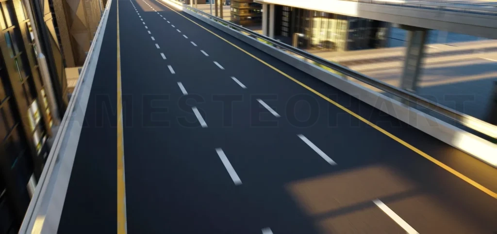 
Top angle view of movement straight asphalt freeway