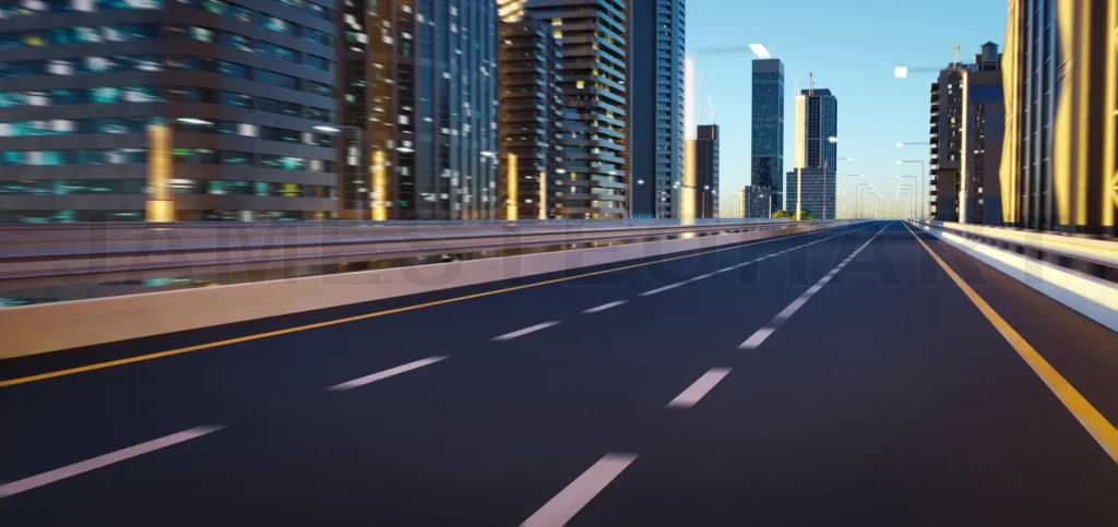 
Top angle view of movement straight asphalt freeway