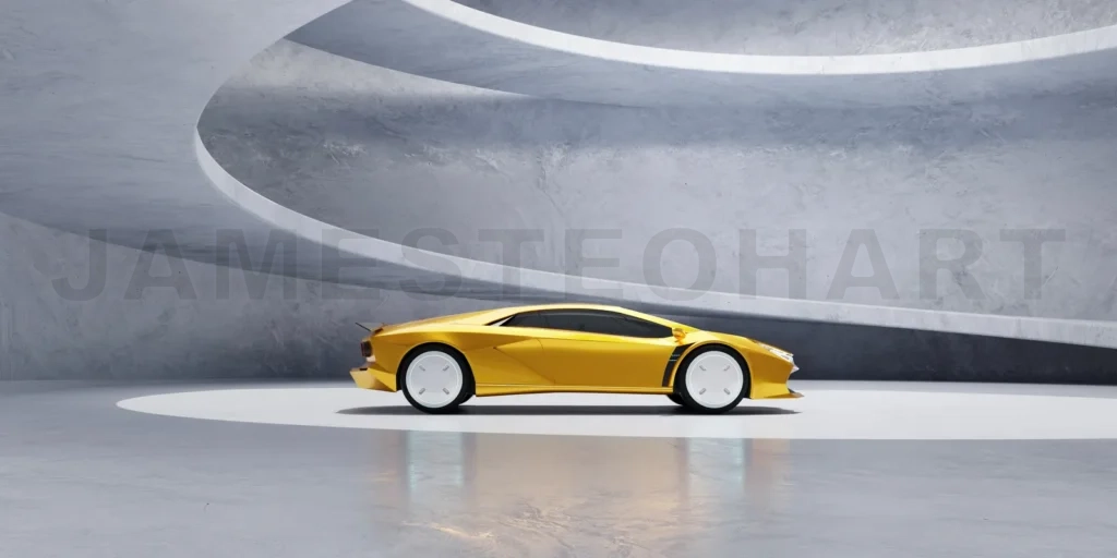 
Non-existent brand-less generic concept yellow sport car parked