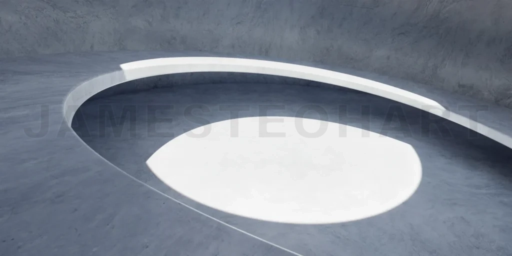 
3D concrete wall and floor background with spiral staircase stru