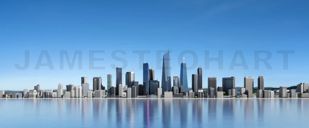 
3d rendering virtual cityscape skyline