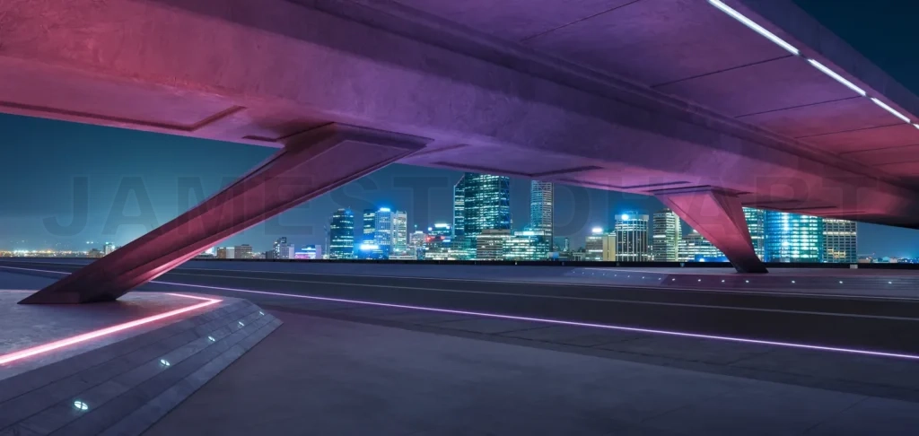 
Empty asphalt road under the bridge