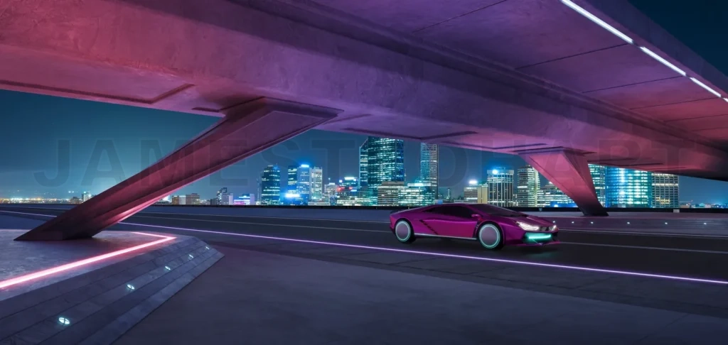 
Non-existent brand-less generic concept red sport car on the  ro