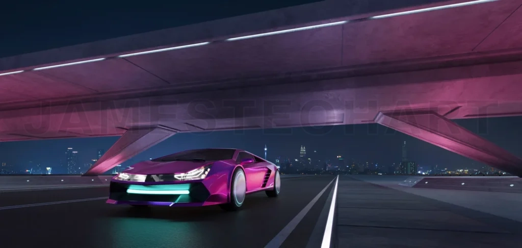 
Non-existent brand-less generic concept red sport car on the  ro